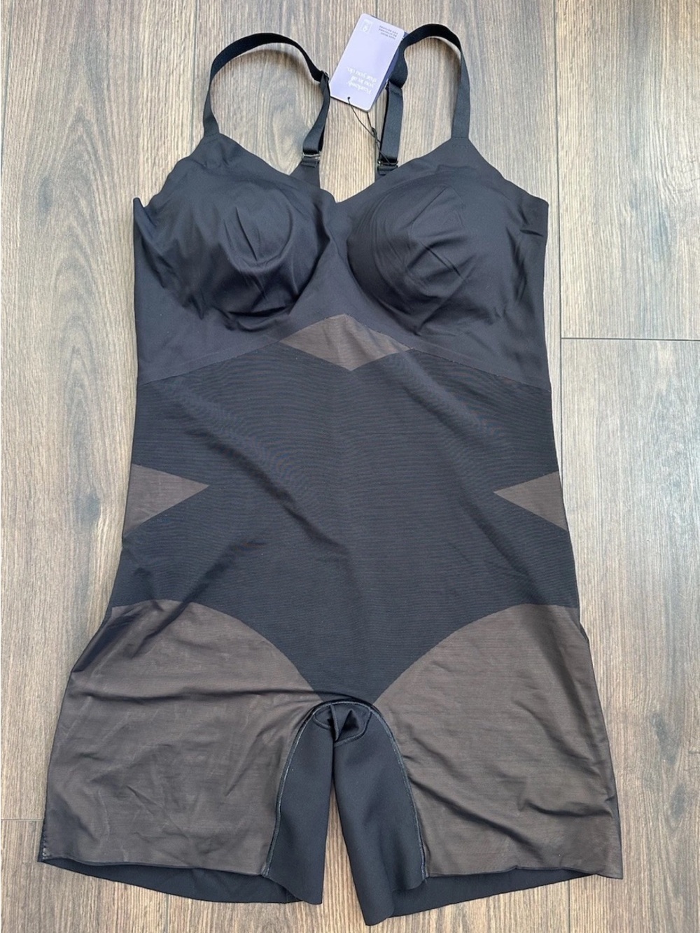 HONEYLOVE Superpower Mid Thigh Shapewear 3X Plus Size Bodysuit Black